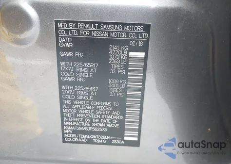 2018 Nissan Rogue Sv from USA, damaged, VIN KNMAT2MV8JP562573